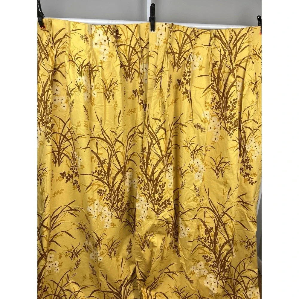 VTG Sears Pinch Pleat Curtain Panels Thermalgard Gold Yellow Floral Cottagecore